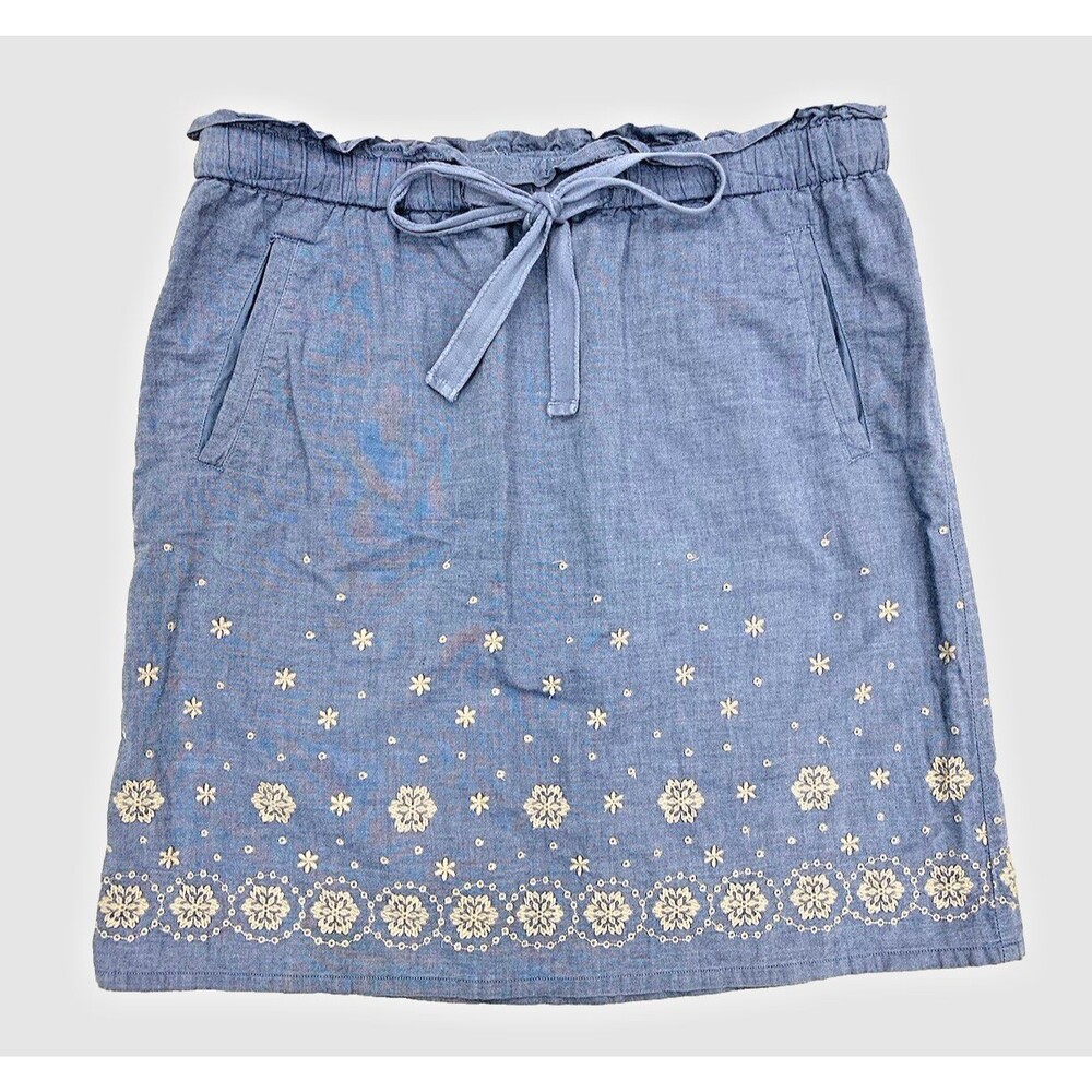 Loft Eyelet Embroidered Chambray Short Skirt Size 6 Blue Cottage Coastal Romance